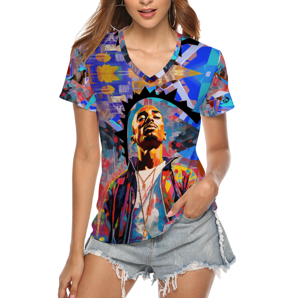 All Eyes on Me Shakur Dedication Shirts Short Sleeve V-neck T-Shirt