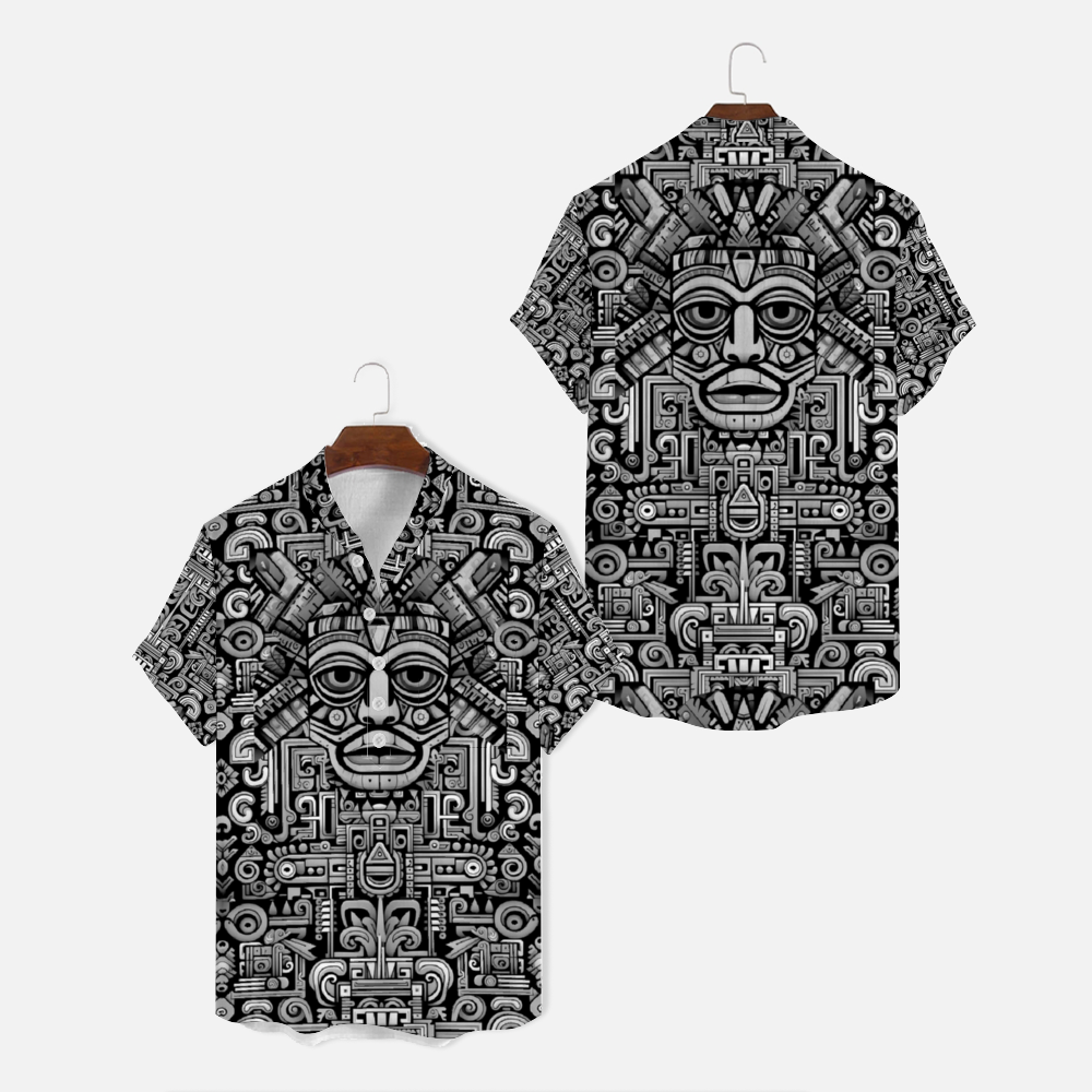 Olmec Inspired Short-sleeve T-Shirts Blouses with Button