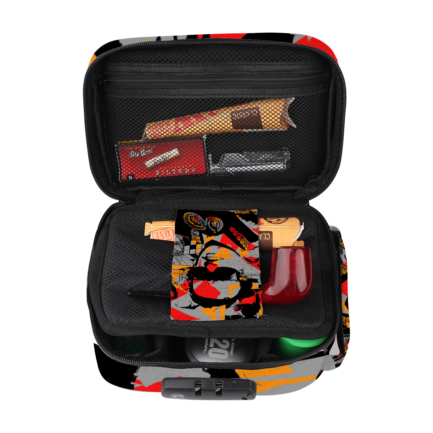 Dela Parra Graffiti Combination Lock Active Charcoal Cigar Bag Zipper Closure