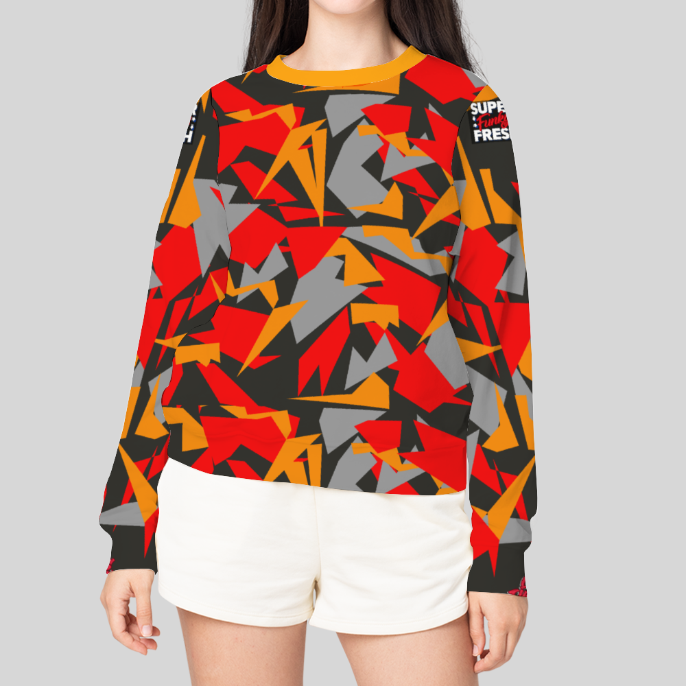 Super Funky Fresh Camo Red/Orange/Grey Sweater Unisex All Over Print Thin Crewneck Sweatshirt