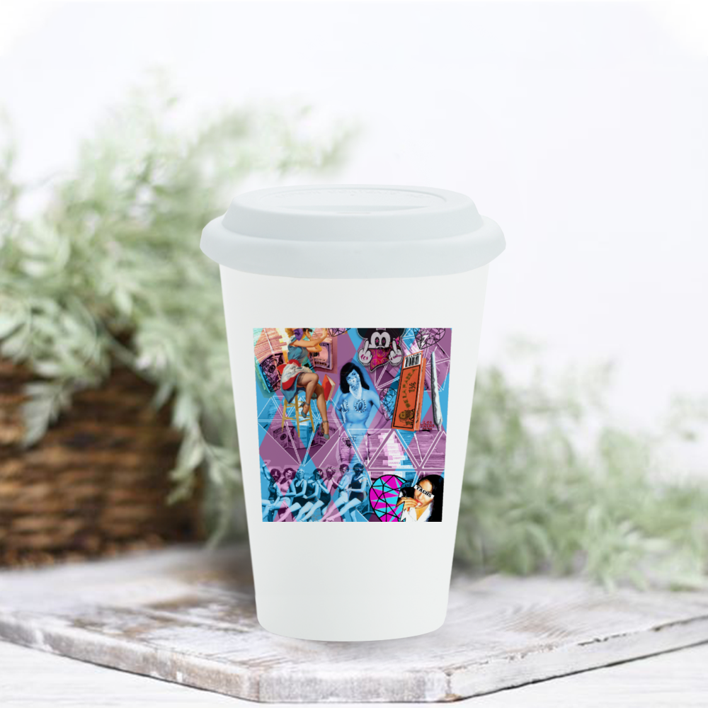 Las Marijuanas Ceramic Coffee Mug with Silicone Lid 11oz
