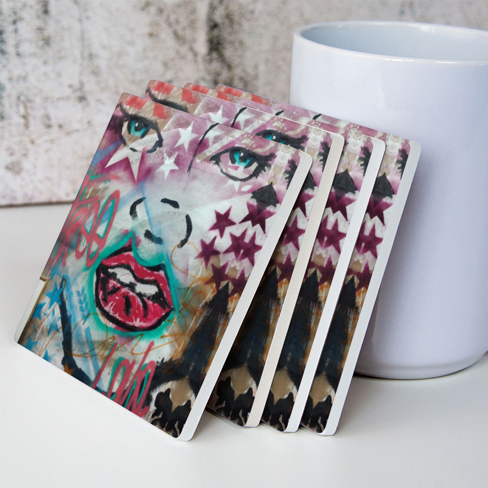 4 PCS Cork Backed Ceramic Coasters for Drinks, Heat Resistant Coasters, Coffee Mug Place Mats