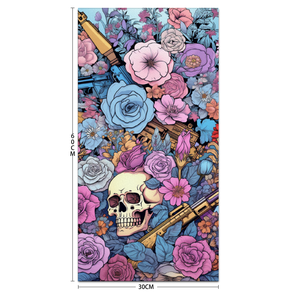 Skulls and Flowers Wooden Inner Framed Canvas Painting 12" x 24"