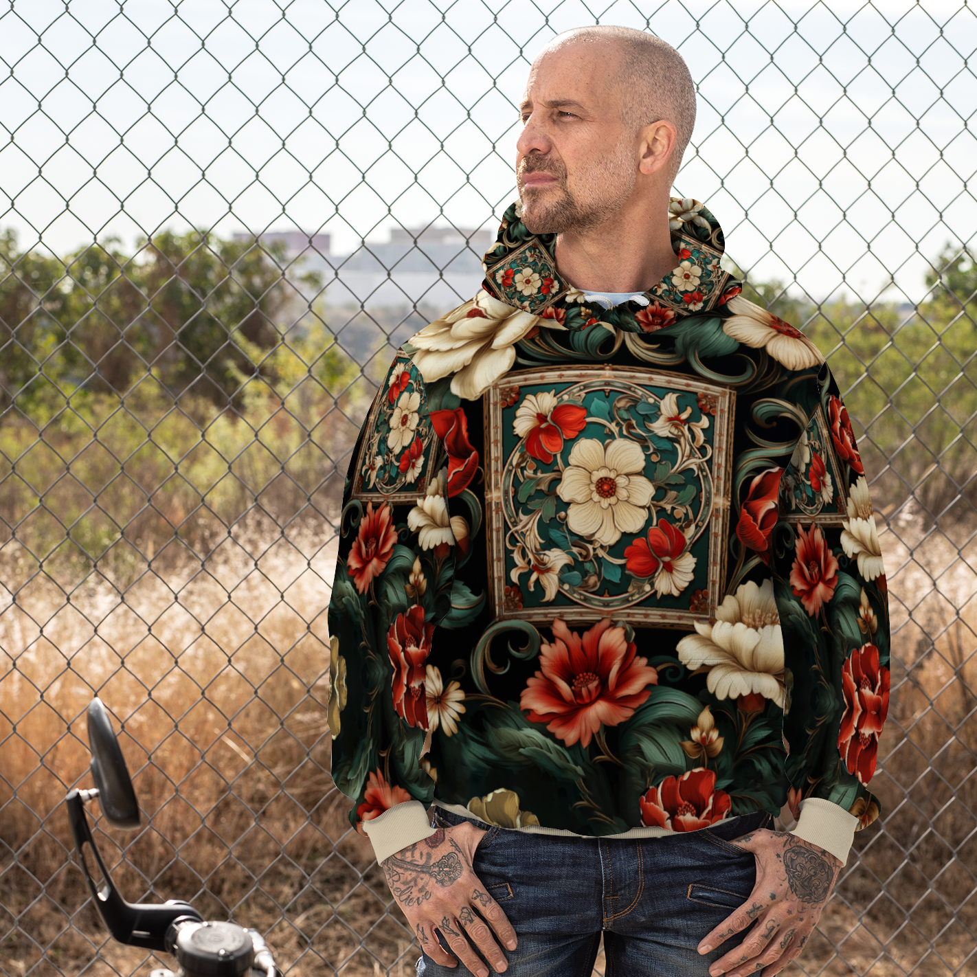 Floral DeLa Parra Mortiff All Over Print Plush Hoodies with Pockets