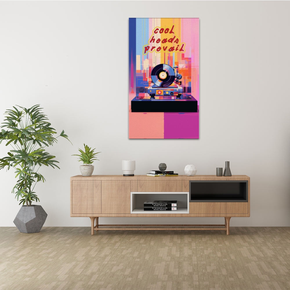Cool Heads Prevail Turntable Wooden Inner Framed Canvas Paintings 14" x 24"