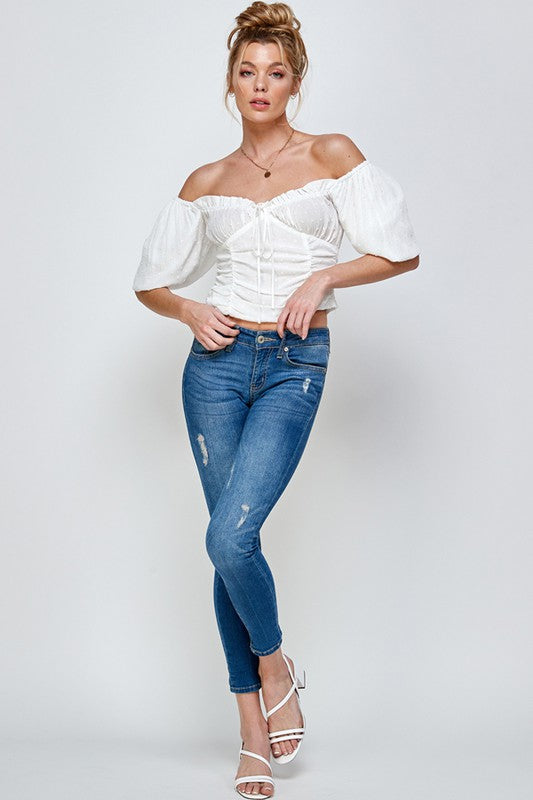 Swiss Dot Top with Ruched Waist