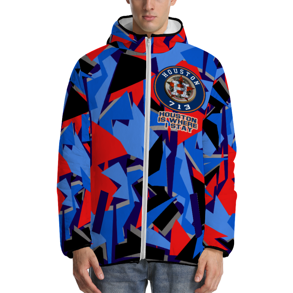 Houston Is Where I Stay Dark Blue Hoodie Jackets Full-Zip Bubble Coats