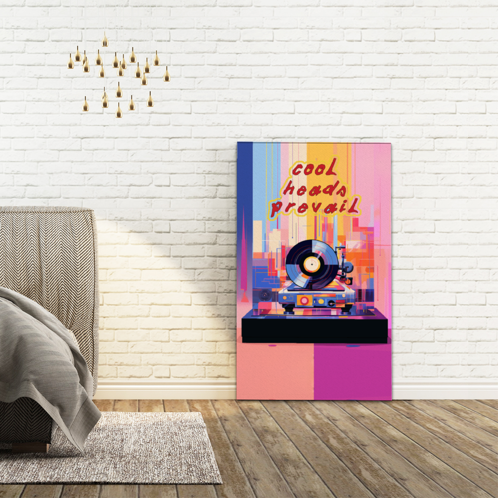 Cool Heads Prevail Turntable Wooden Inner Framed Canvas Paintings 14" x 24"