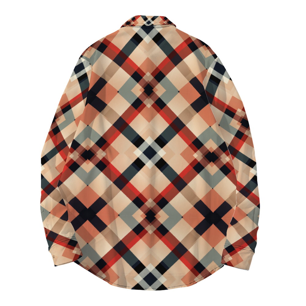 Brown Plaid Pattern Long Sleeve Unisex Button Up T-shirts