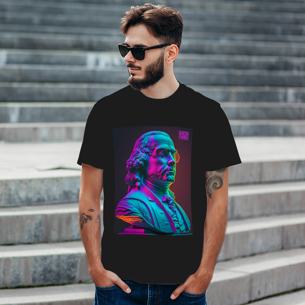 Benjamin Franklin Statuete T-Shirt Front and Back Print