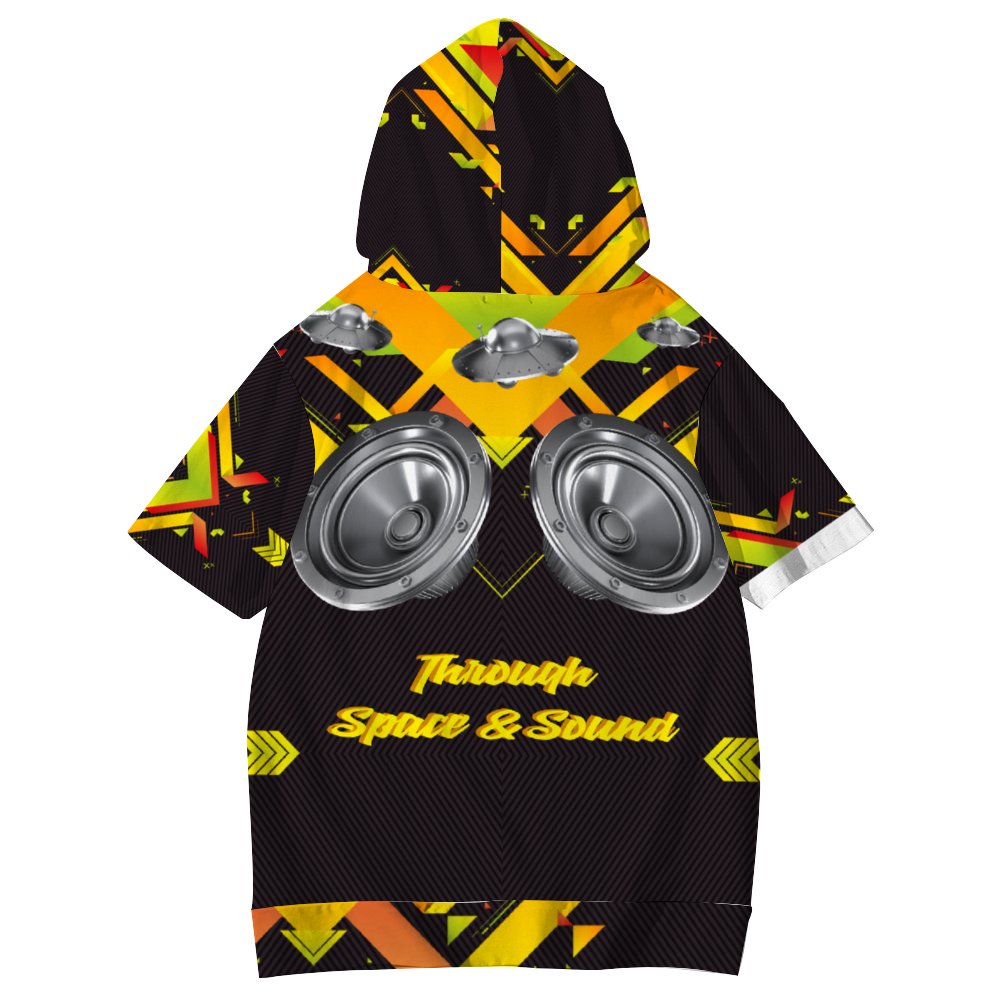 Through Space and Sound Short Sleeve Hoodie All Over Print Soft and Breathable Hoodie