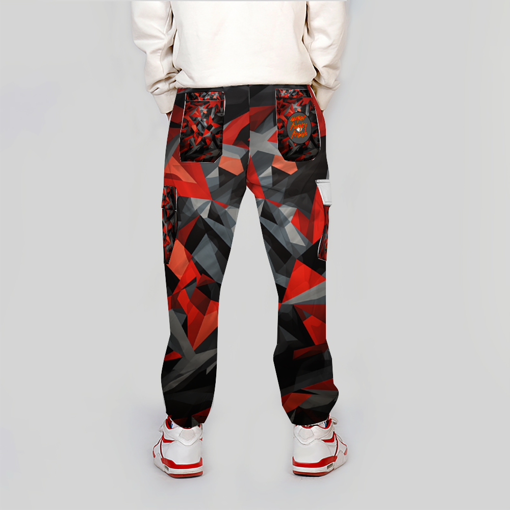 Digital Camo Red Black Grey All Over Print Long Casual Baggy Jogger Pants