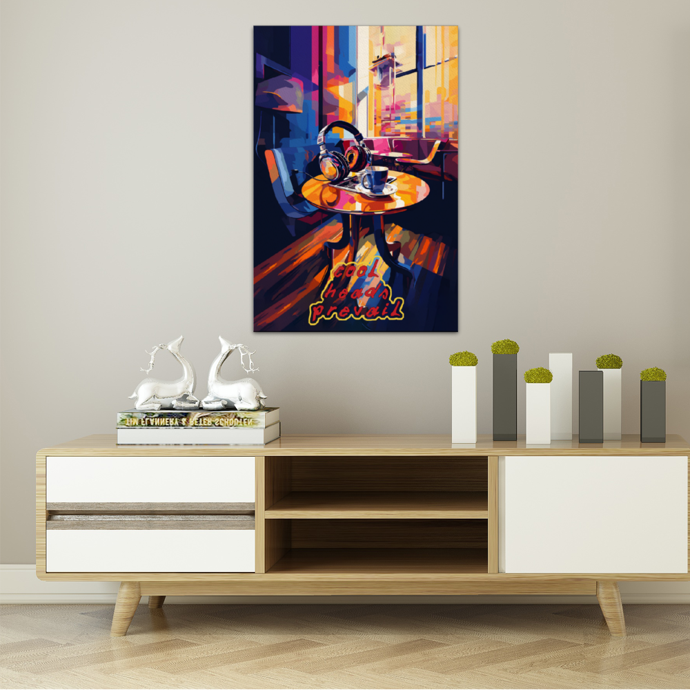 Cool Heads Prevail Headphone Wooden Inner Framed Canvas Painting 16" x 24"