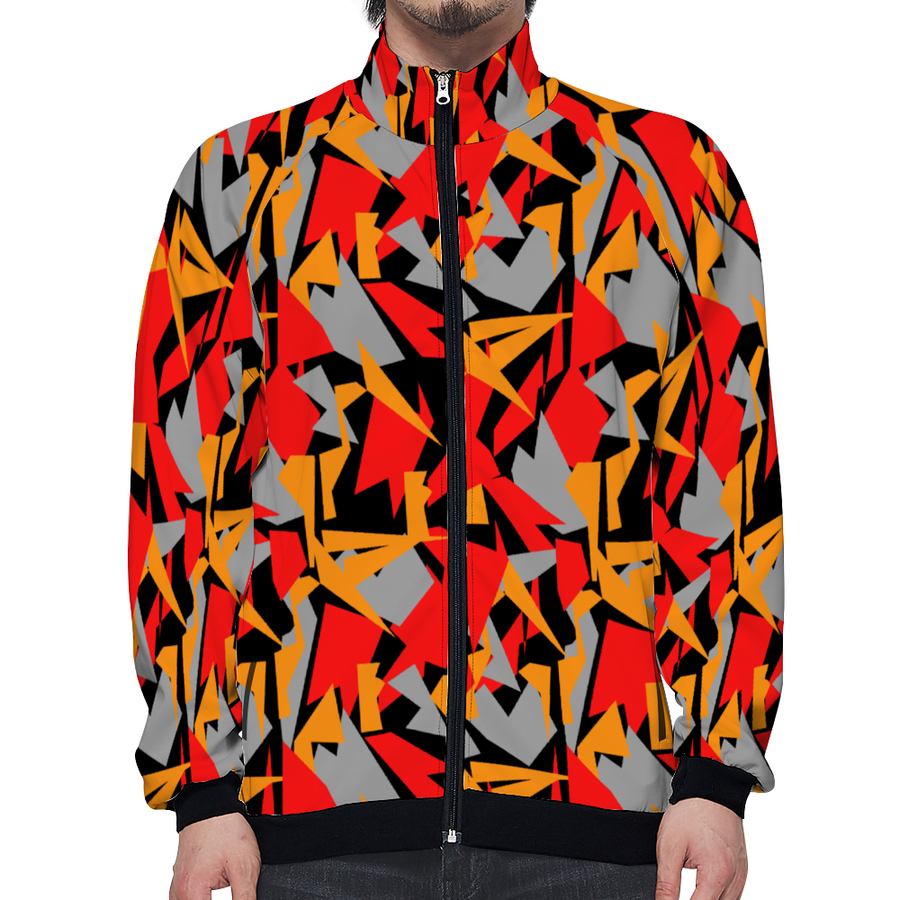 Digital Camo Orange on Black Slim Fit Thin Japanese Terry Baseball Jacket