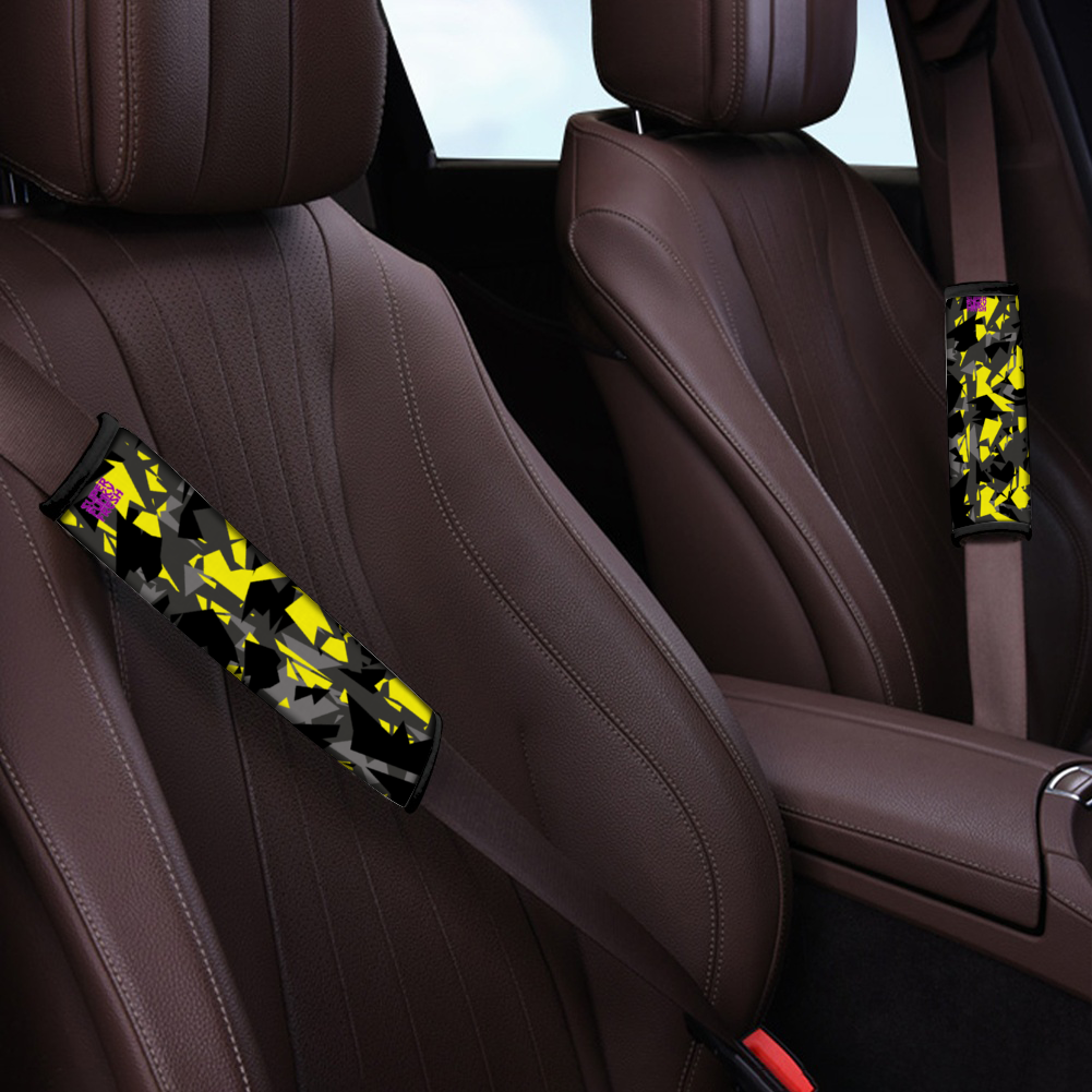 Yellow and Grey Camo Car Seat Belt Cover