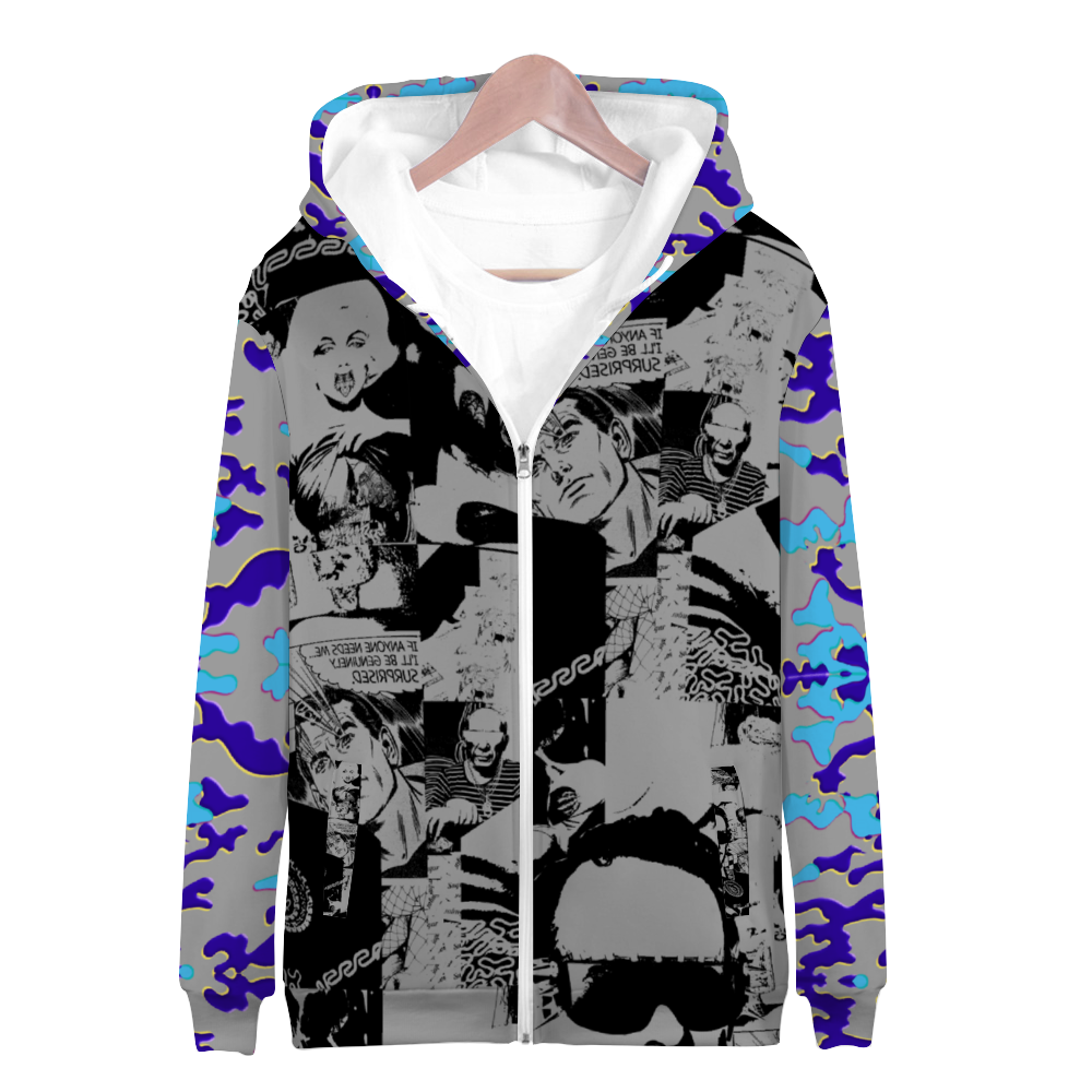 Camo Grey Hoodies All Over Print Terrycloth Zipper Hoodie