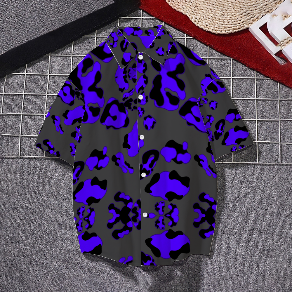 Blue Cheetah on Gray Short Sleeves Shirt Unisex Custom Shirts