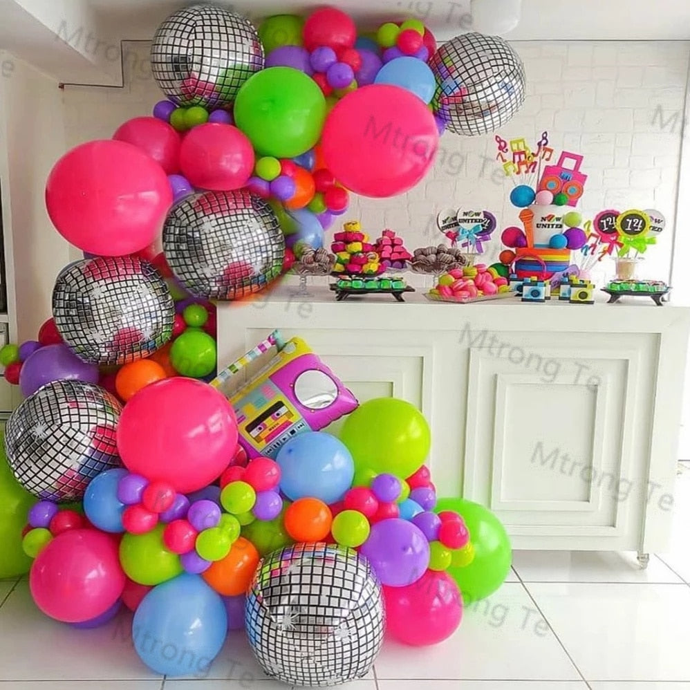 119pcs Back to 80s 90s Theme Balloon Garland Arch Disco 4D Radio Balloons Retro Party Decorations Hip Hop Rock Photo Props