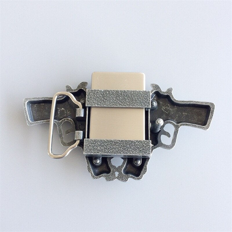 Lone Star and Guns Antique Silver Lighter Belt Buckle