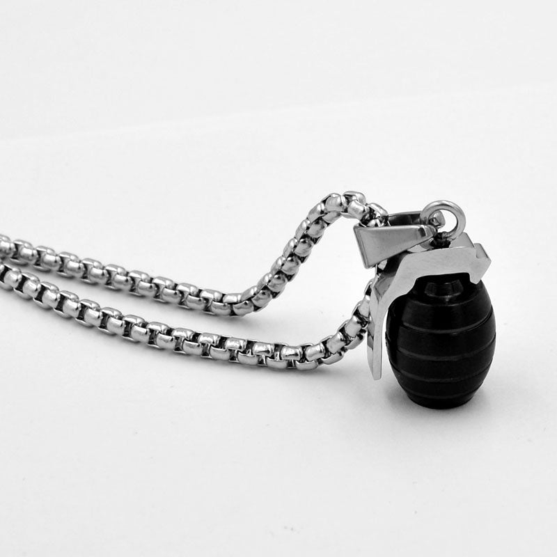 Stainless Steel Pendant Necklace Black Hand Grenade