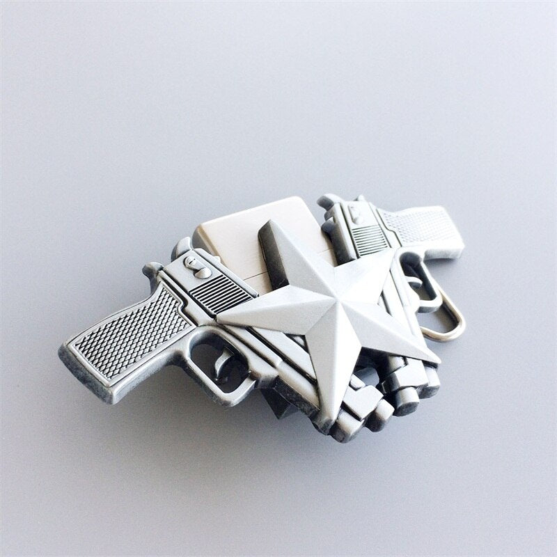 Lone Star and Guns Antique Silver Lighter Belt Buckle