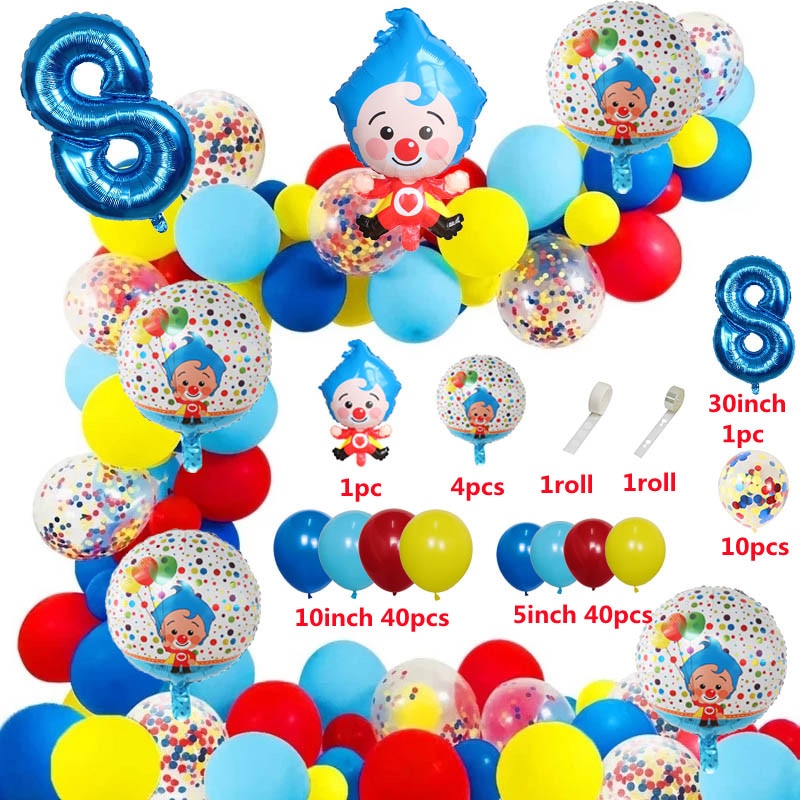 98pcs/set Plim Clown Arch Garland Kit Foil Number Balloons Latex Air Globos Baby Shower Birthday Party Decorations Kids Toys