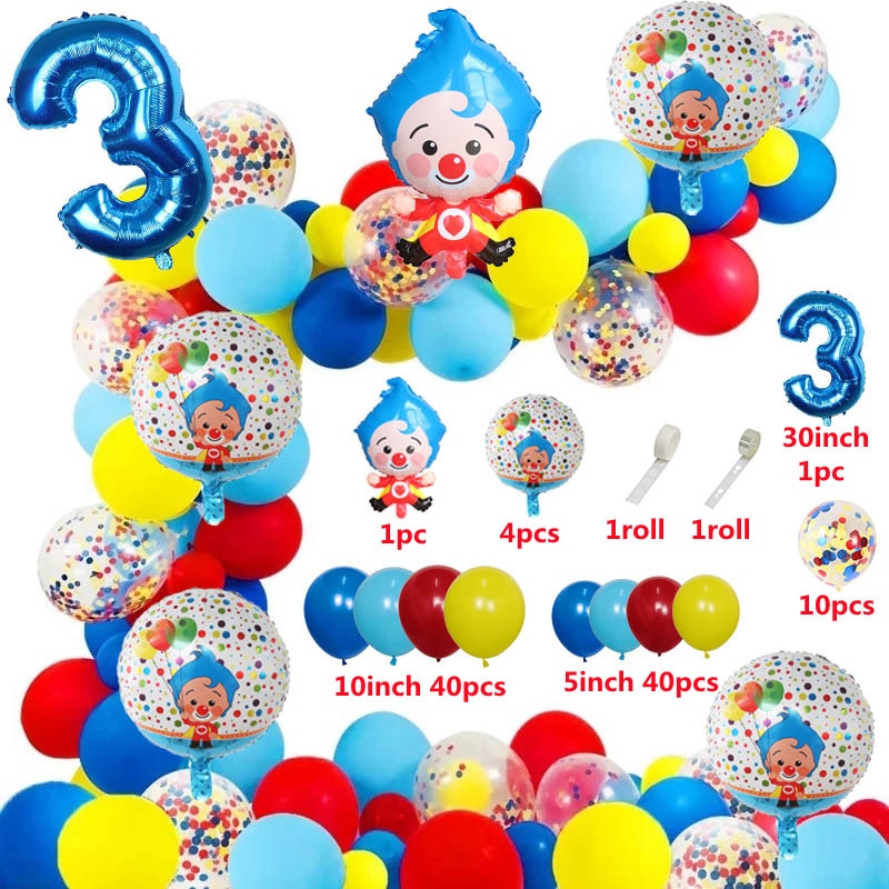 98pcs/set Plim Clown Arch Garland Kit Foil Number Balloons Latex Air Globos Baby Shower Birthday Party Decorations Kids Toys