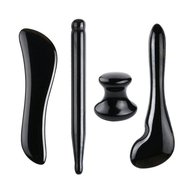 Natural Stone Guasha Massage Gouache Scraper For Face Jade Roller Massager Set Black Obsidian Gua Sha Board Facial SkinCare Tool