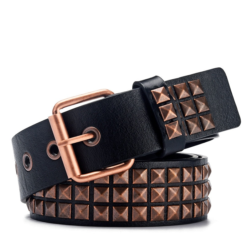 Punk Rivet Rock With Pin Buckle Square Beads Leather Belt