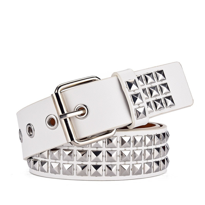 Punk Rivet Rock With Pin Buckle Square Beads Leather Belt