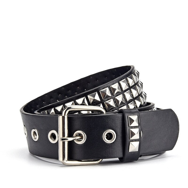 Punk Rivet Rock With Pin Buckle Square Beads Leather Belt