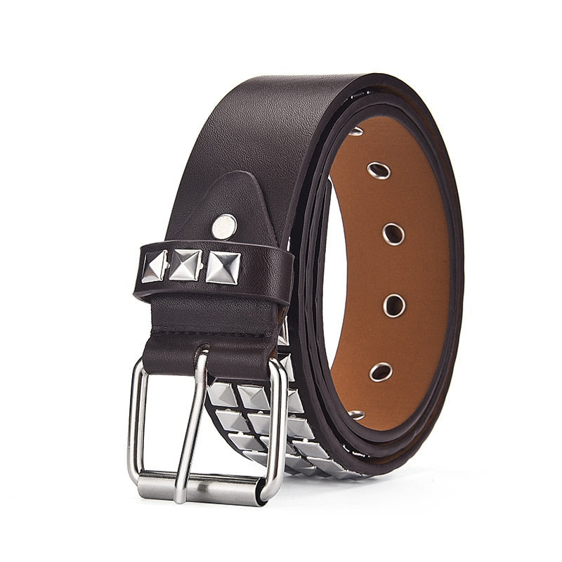 Punk Rivet Rock With Pin Buckle Square Beads Leather Belt