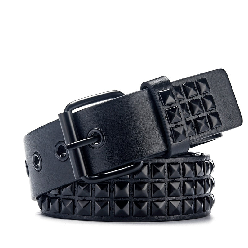 Punk Rivet Rock With Pin Buckle Square Beads Leather Belt