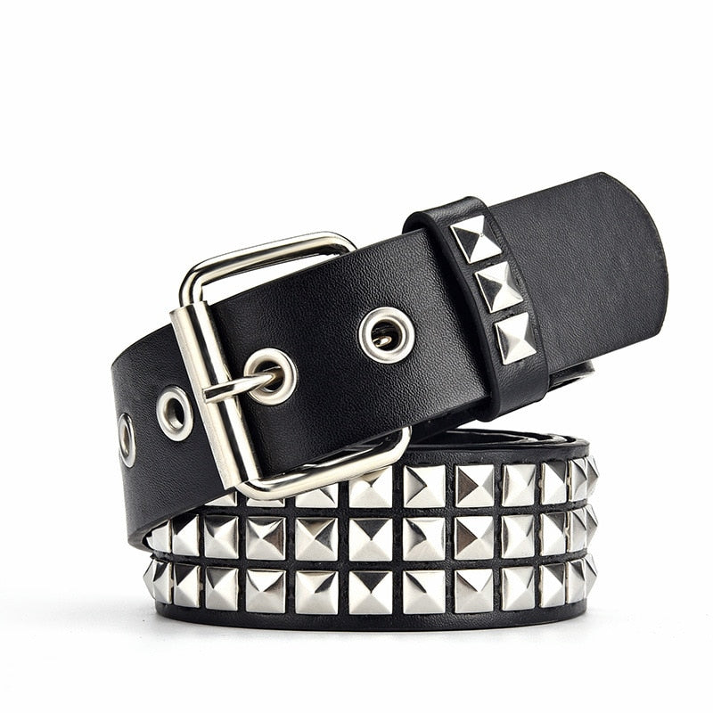 Punk Rivet Rock With Pin Buckle Square Beads Leather Belt