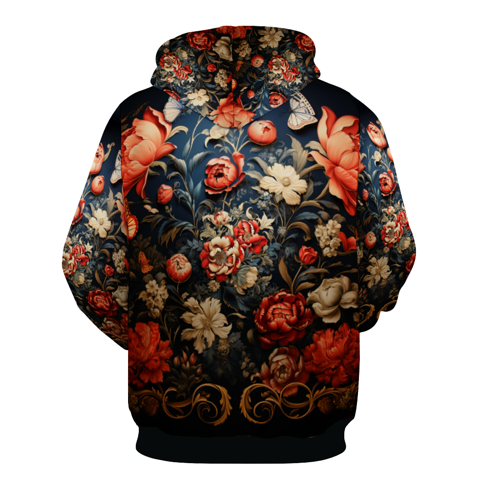 Flower Motiff DeLa Parra All Over Print Plush Hoodies with Pockets
