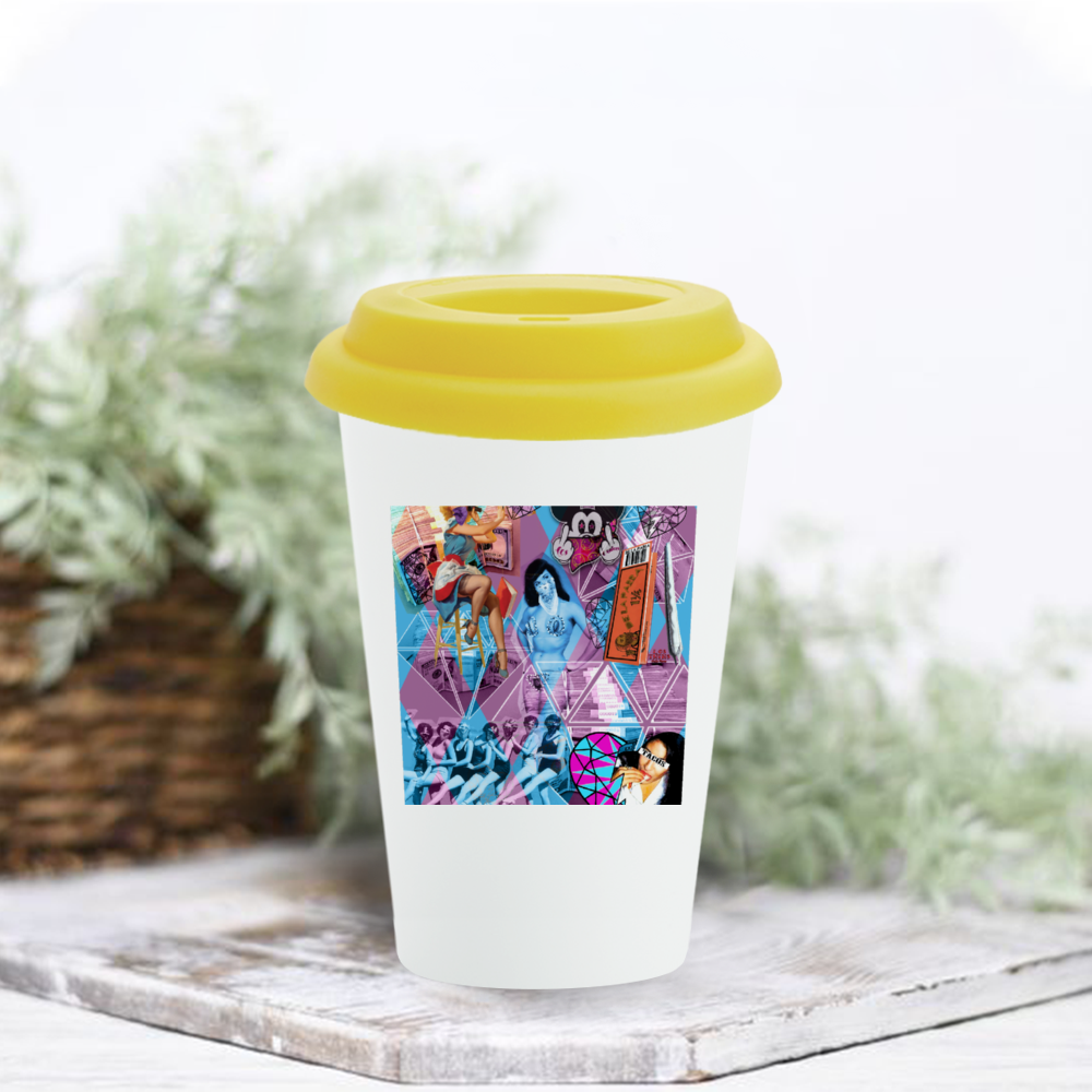 Las Marijuanas Ceramic Coffee Mug with Silicone Lid 11oz