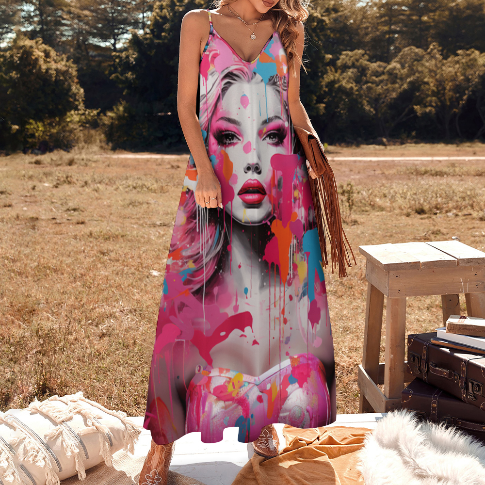 Graffiti Cans and Murals Women's Summer Fashion Slip Dress Long Skirts