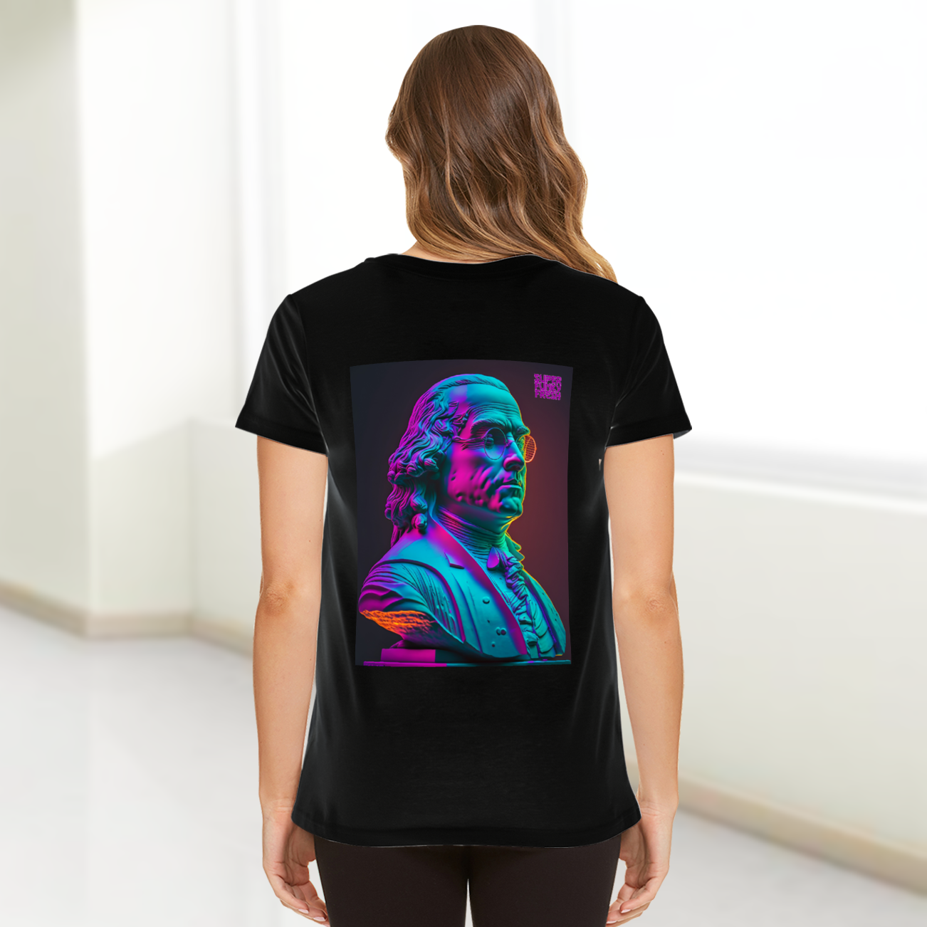 Benjamin Franklin Statuete T-Shirt Front and Back Print