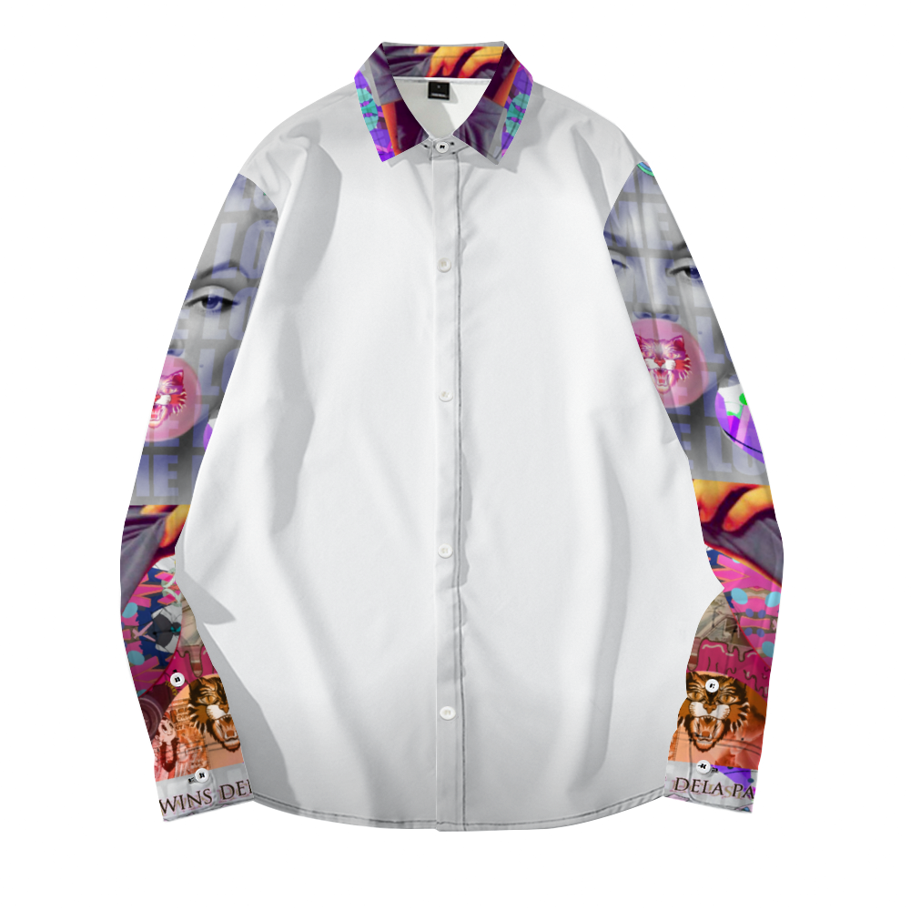 Off Gray DeLa Monroe Sleeve Print Long Sleeves Shirt Unisex Custom Shirts
