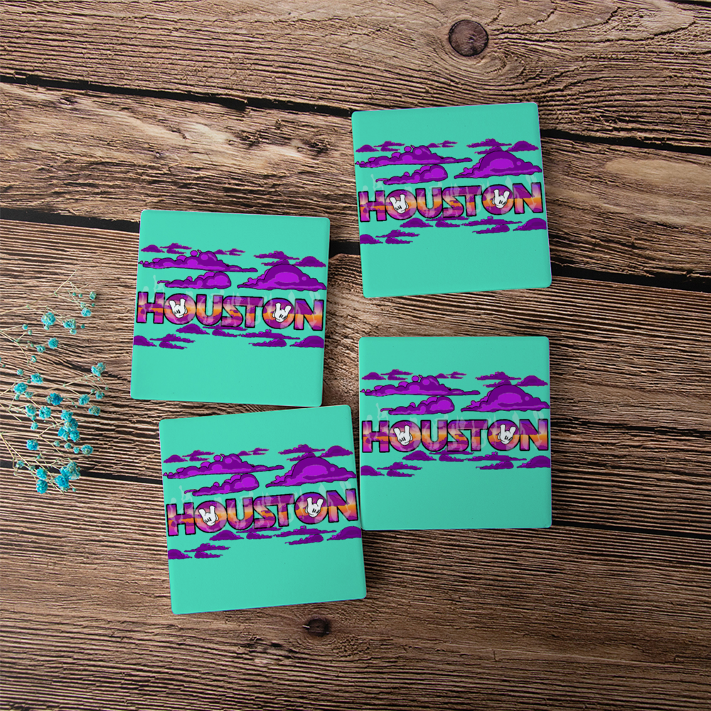 Houston 4 PCS Cork Backed Ceramic Coasters for Drinks, Heat Resistant Coasters, Coffee Mug Place Mats