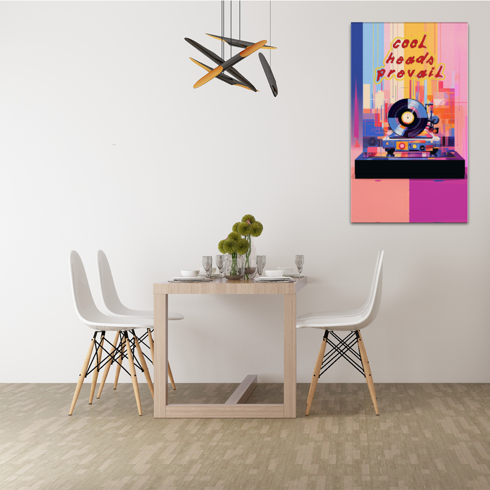 Cool Heads Prevail Turntable Wooden Inner Framed Canvas Paintings 14" x 24"