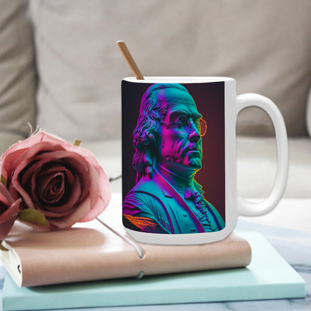 Ben Franklin 15 Oz White Ceramic Coffee Mugs