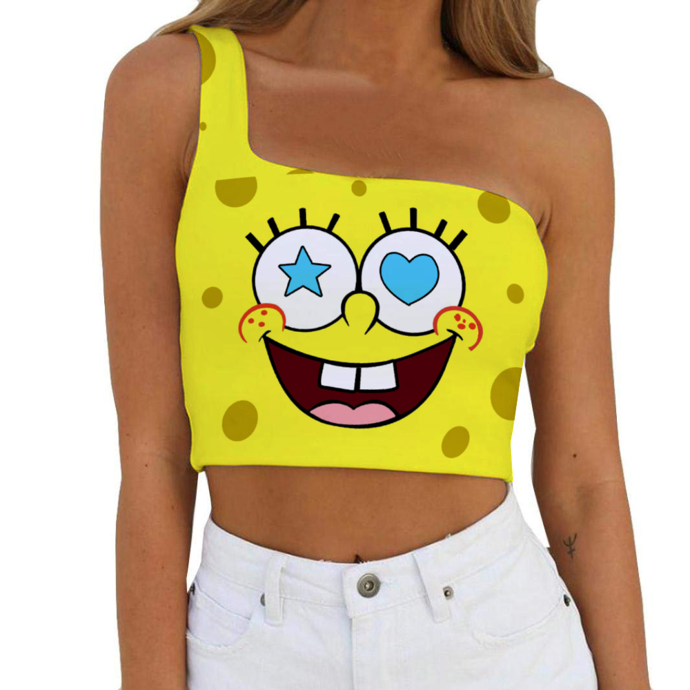 Sponge Hearts Women's One Shoulder Tank Top Half Shoulder Tank