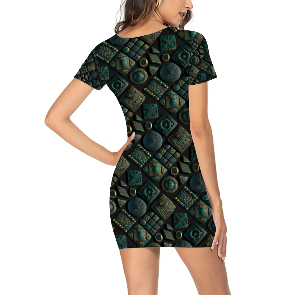 Aztec Stone Short Sleeve Dress Women's Skirts