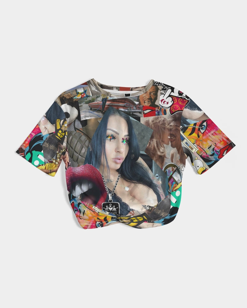 Kiss the Fame Women's Twist-Front Cropped Tee
