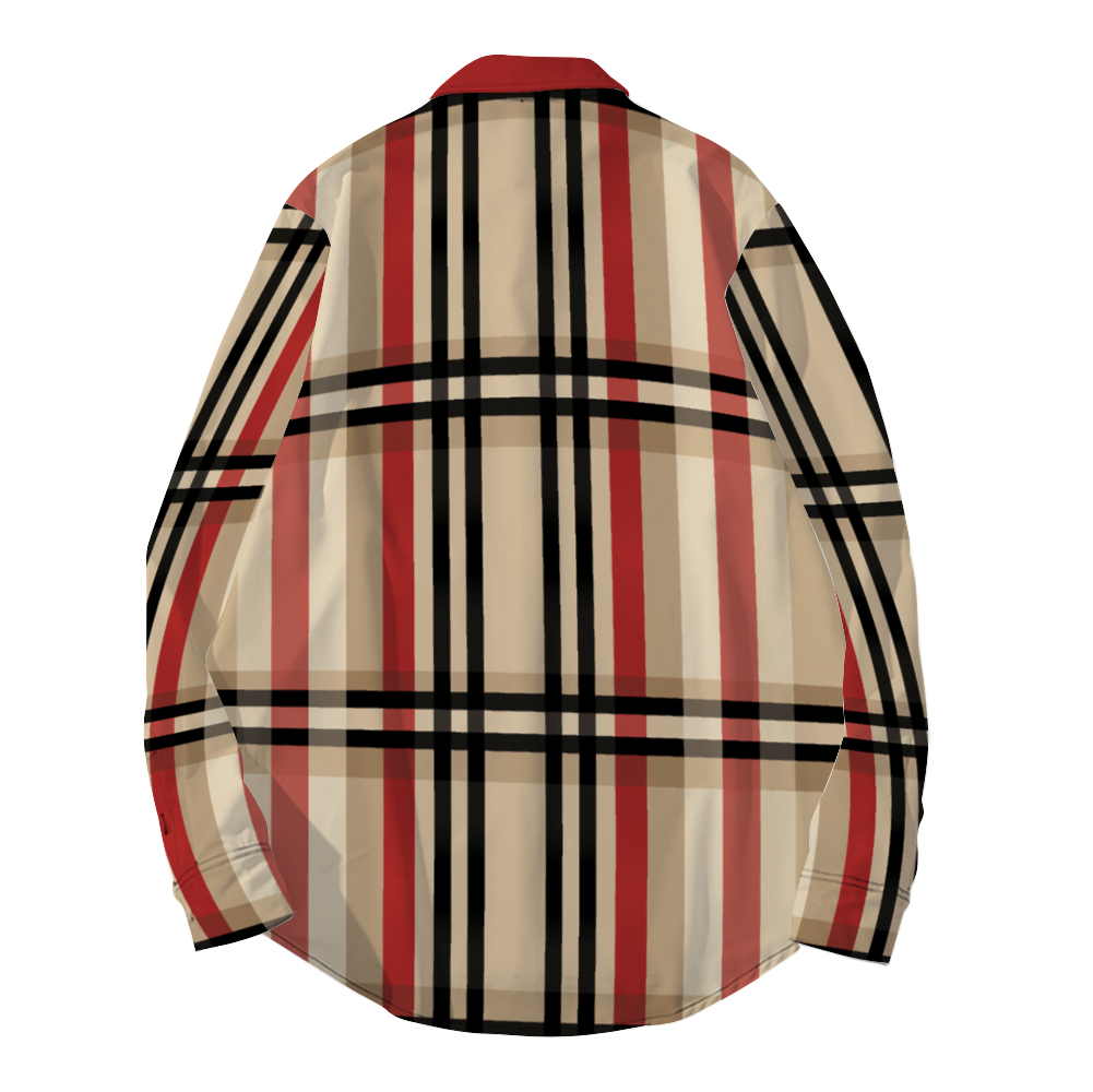 Soft Red Collar, Plaid Long Sleeve Unisex Button Up