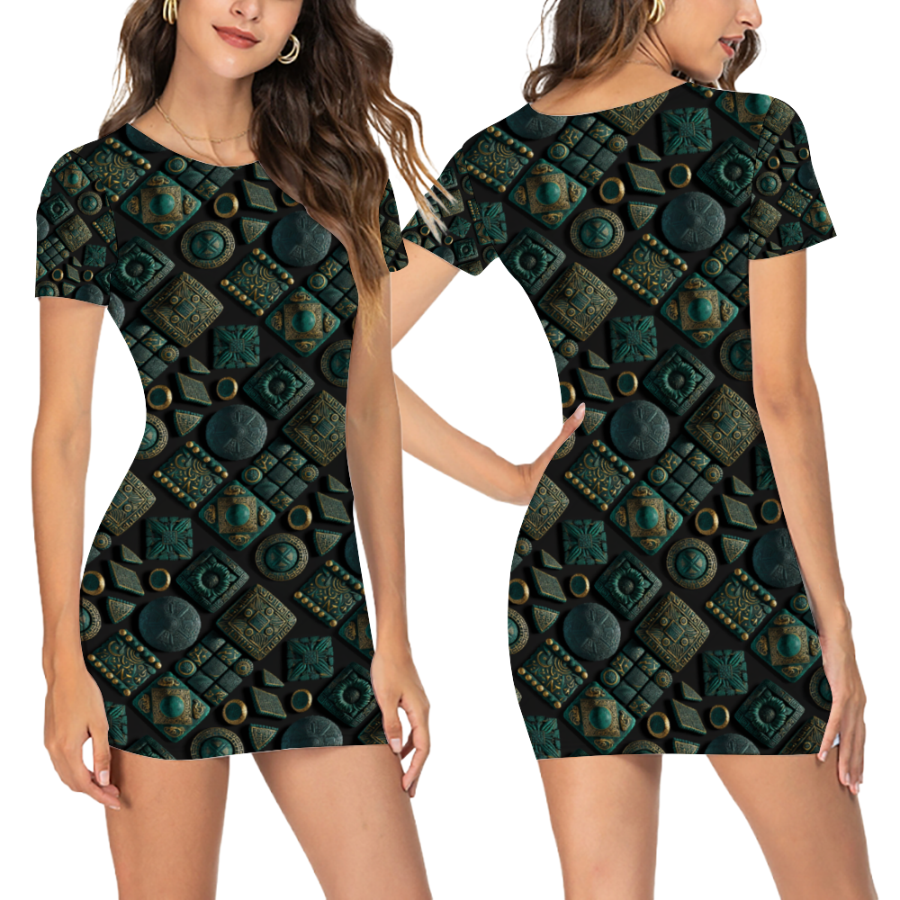 Aztec Stone Short Sleeve Dress Women's Skirts