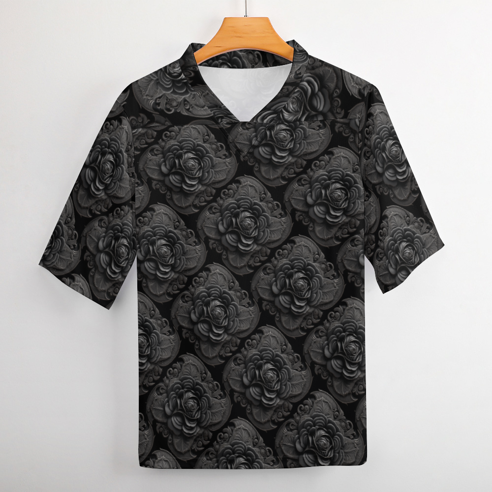 Black Roses Motif Rugby Jersey Sports Training Clothing