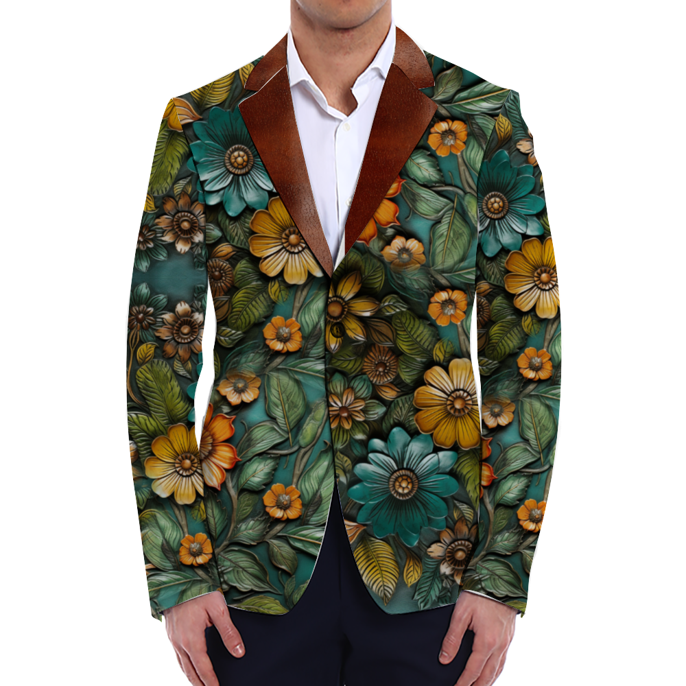 GREEN LEATHER FLORAL Casual Suit Blazer Coat Fashion Light Coat
