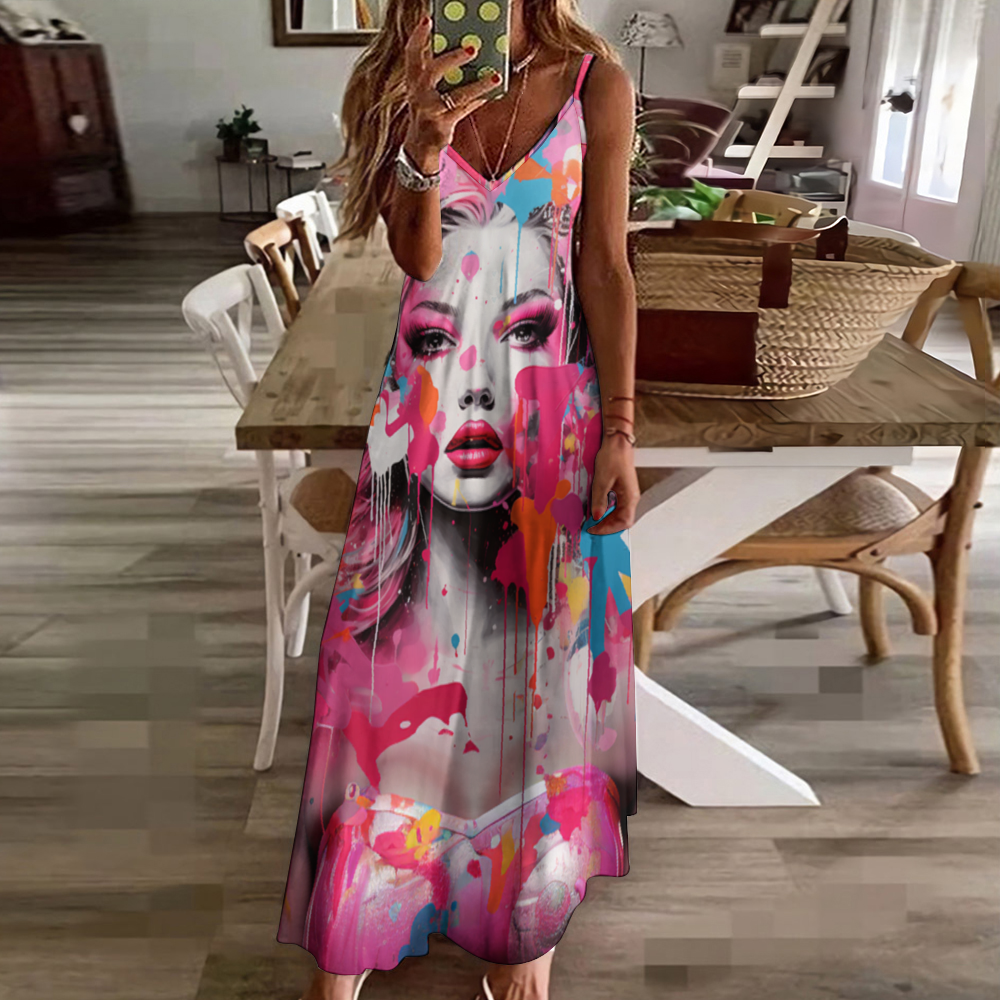 Graffiti Cans and Murals Women's Summer Fashion Slip Dress Long Skirts